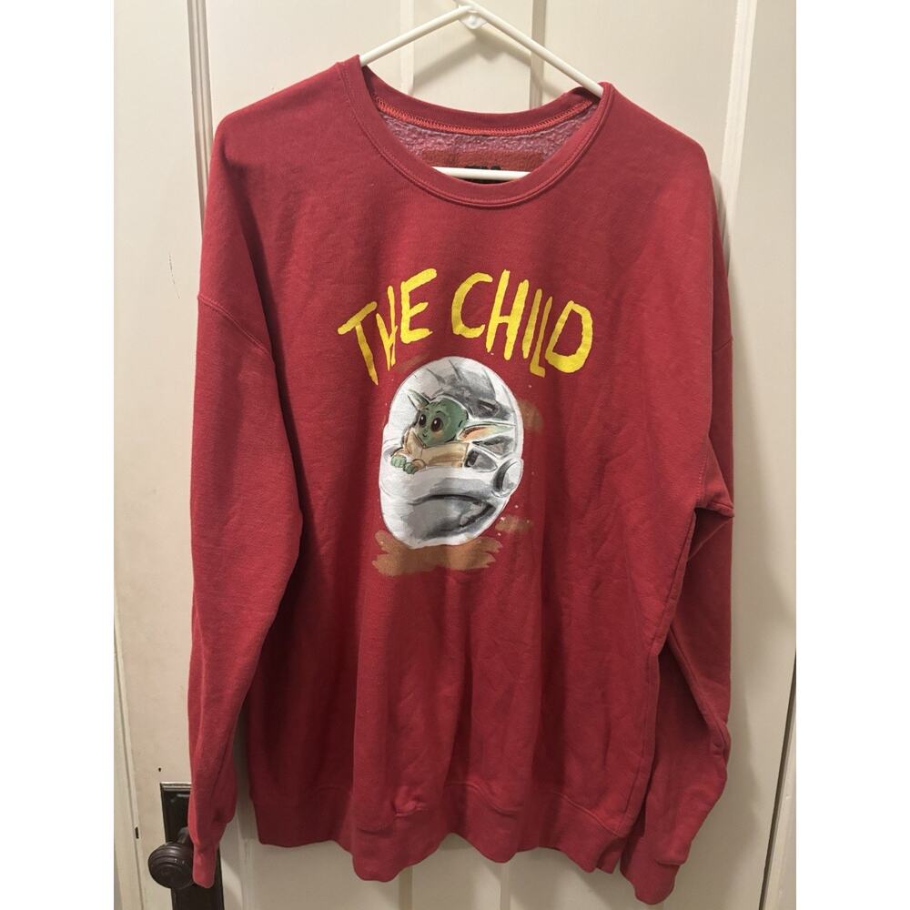 Star Wars The Mandalorian The Child Grogu Red Graphic Sweatshirt Mens XL